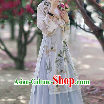 Traditional Ancient Chinese Young Lady Costume BeiZi Cardigan Blouse and Skirt Complete Set , Elegant Hanfu Clothing Chinese Song Dynasty Imperial Princess Clothing for Women