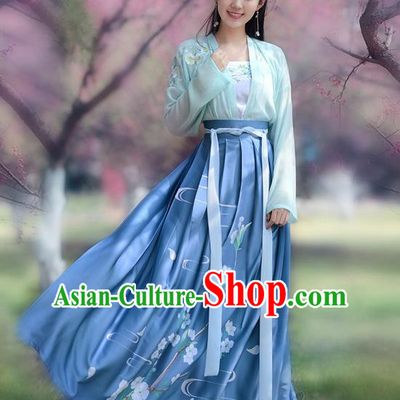 Traditional Ancient Chinese Young Lady Costume Embroidered Blouse and Skirt Complete Set , Elegant Hanfu Clothing Chinese Song Dynasty Imperial Princess Clothing for Women