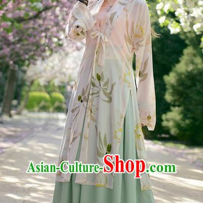 Traditional Ancient Chinese Young Lady Costume BeiZi Cardigan Blouse and Green Skirt Complete Set , Elegant Hanfu Clothing Chinese Song Dynasty Imperial Princess Clothing for Women