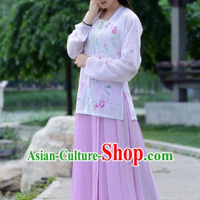Traditional Ancient Chinese Young Lady Costume Embroidered Blouse Boob Tube Top and Pink Slip Skirt Complete Set , Elegant Hanfu Suits Clothing Chinese Song Dynasty Imperial Princess Dress Clothing for Women