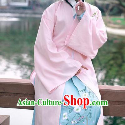 Traditional Ancient Chinese Young Lady Costume Embroidered Pink BeiZi, Elegant Hanfu Cardigan Unlined Garment Dress Chinese Ming Dynasty Imperial Princess Dress Cloak Clothing for Women