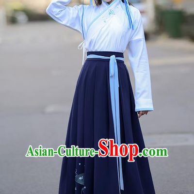 Traditional Ancient Chinese Palace Lady Costume Embroidered Blouse and Slip Skirt Complete Set , Elegant Hanfu Suits Clothing Chinese Han Dynasty Imperial Princess Dress Clothing for Women