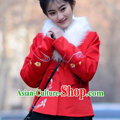 Traditional Ancient Chinese Young Lady Elegant Costume Embroidered Red Front Opening Blouse, Elegant Hanfu Clothing Chinese Ming Dynasty Imperial Princess Clothing for Women