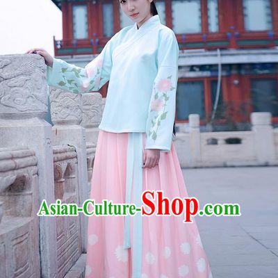 Traditional Ancient Chinese Young Lady Elegant Costume Wide Sleeve Cardigan Slant Opening Blouse and Slip Skirt Complete Set, Elegant Hanfu Clothing Chinese Ming Dynasty Imperial Princess Clothing for Women