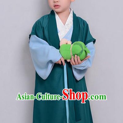 Traditional Ancient Chinese Children Elegant Costume Cardigan and Robe Complete Set, Elegant Hanfu Clothing Chinese Ming Dynasty Scholar Clothing for Kids
