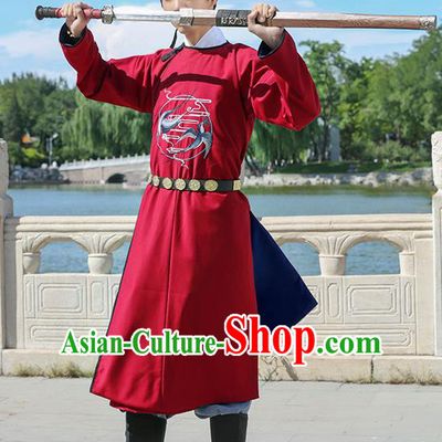 Traditional Chinese Ancient Hanfu Jiang Hu Swordsman Tang Dynasty Imperial Bodyguard Red Robe Costume for Women for Men