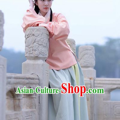 Traditional Ancient Chinese Young Lady Elegant Costume Slant Opening Blouse and Slip Skirt Complete Set, Elegant Hanfu Clothing Chinese Ming Dynasty Imperial Princess Clothing for Women