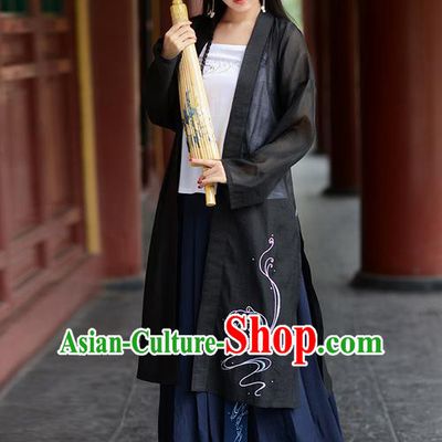 Traditional Ancient Chinese Young Lady Elegant Costume Embroidered Wide Sleeve Black Cardigan, Elegant Hanfu Clothing Chinese Jin Dynasty Imperial Princess Clothing for Women