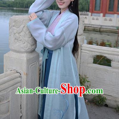 Traditional Ancient Chinese Young Lady Elegant Costume Embroidered Cardigan Slant Opening Blouse and Slip Skirt Complete Set, Elegant Hanfu Clothing Chinese Jin Dynasty Imperial Princess Clothing for Women