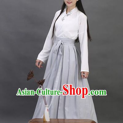 Traditional Ancient Chinese Young Lady Elegant Costume Embroidered Bamboo Slant Opening Blouse and Slip Skirt Complete Set, Elegant Hanfu Clothing Chinese Han Dynasty Imperial Princess Clothing for Women