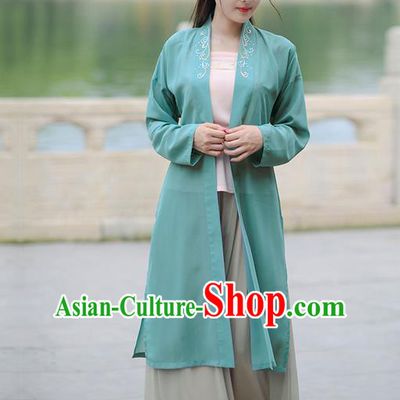 Traditional Ancient Chinese Young Lady Elegant Costume Embroidered Wide Sleeve Green Cardigan, Elegant Hanfu Clothing Chinese Song Dynasty Imperial Princess Clothing for Women