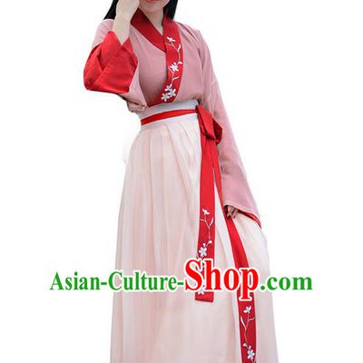 Traditional Ancient Chinese Young Lady Elegant Costume Embroidered Slant Opening Blouse and Slip Skirt Complete Set, Elegant Hanfu Clothing Chinese Song Dynasty Imperial Princess Clothing for Women