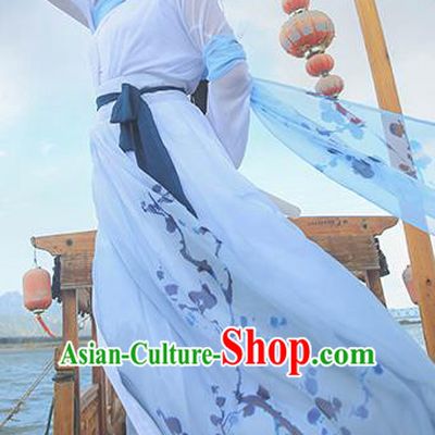 Traditional Ancient Chinese Young Lady Costume Embroidered White Blouse Boob Tube Top and Slip Skirt Complete Set, Elegant Hanfu Suits Clothing Chinese Tang Dynasty Imperial Princess Dress Clothing for Women