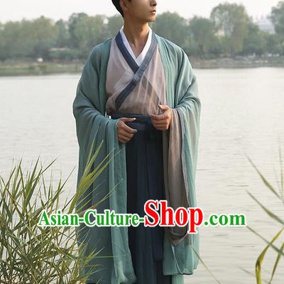 Traditional Ancient Chinese Elegant Costume Wide Sleeve Cardigan Slant Opening Blouse and Slip Skirt Complete Set, Elegant Hanfu Clothing Chinese Jin Dynasty Imperial Princess Clothing for Men