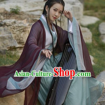 Traditional Ancient Chinese Elegant Costume Wide Sleeve Cardigan Slant Opening Blouse and Slip Skirt Complete Set, Elegant Hanfu Clothing Chinese Jin Dynasty Imperial Princess Clothing for Women