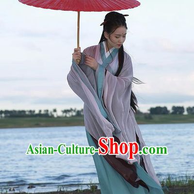 Traditional Ancient Chinese Elegant Costume Wide Sleeve Cardigan Slant Opening Blouse and Slip Skirt Complete Set, Elegant Hanfu Clothing Chinese Jin Dynasty Imperial Princess Clothing for Women