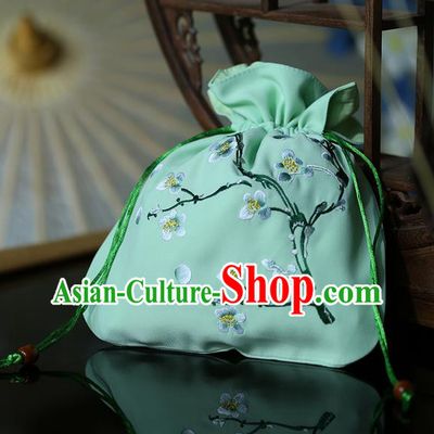 Traditional Ancient Chinese Young Lady Elegant Embroidered Wintersweet Green Handbags Cloth Bags for Women