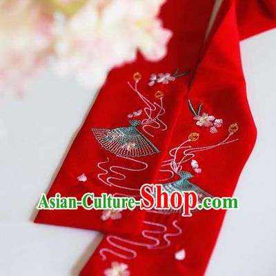 Traditional Ancient Chinese Young Lady Elegant Embroidered Red Snood Hairlace Bandeau for Women