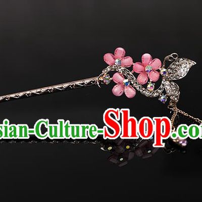 Traditional Handmade Chinese Ancient Classical Hair Accessories Bride Wedding Barrettes, Pink Hair Sticks Hair Jewellery, Hair Fascinators Hairpins for Women