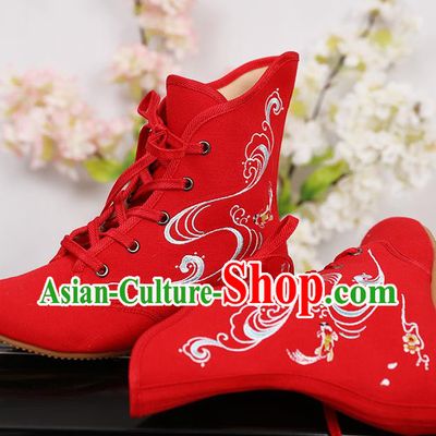 Traditional Chinese Ancient Shoes, China Handmade Embroidered Red Shoes, Princess Boots for Women