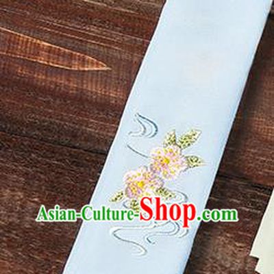Traditional Ancient Chinese Young Lady Elegant Embroidered Peach Blossom Light Blue Snood Hairlace Bandeau for Women