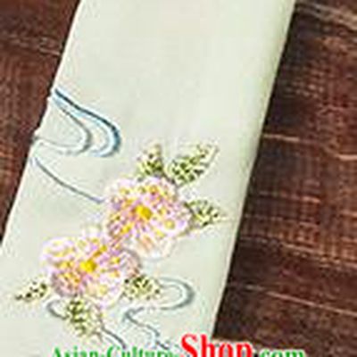 Traditional Ancient Chinese Young Lady Elegant Embroidered Peach Blossom Beige Snood Hairlace Bandeau for Women