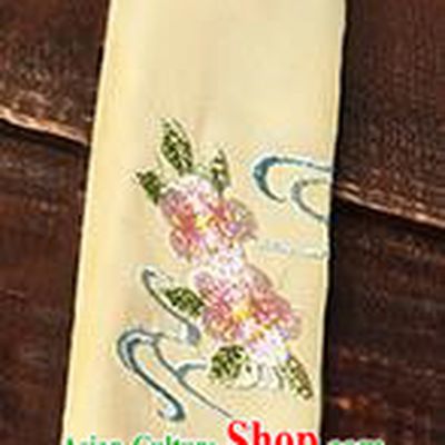 Traditional Ancient Chinese Young Lady Elegant Embroidered Peach Blossom Yellow Snood Hairlace Bandeau for Women