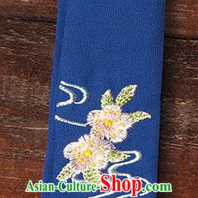 Traditional Ancient Chinese Young Lady Elegant Embroidered Peach Blossom Royalblue Snood Hairlace Bandeau for Women