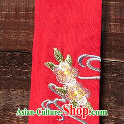 Traditional Ancient Chinese Young Lady Elegant Embroidered Peach Blossom Red Snood Hairlace Bandeau for Women
