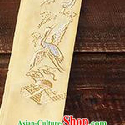Traditional Ancient Chinese Young Lady Elegant Embroidered Crane Yellow Snood Hairlace Bandeau for Women