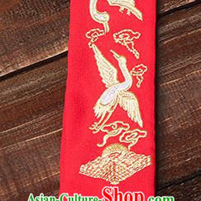 Traditional Ancient Chinese Young Lady Elegant Embroidered Crane Red Snood Hairlace Bandeau for Women