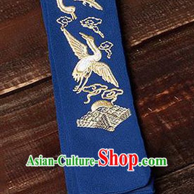 Traditional Ancient Chinese Young Lady Elegant Embroidered Crane Royalblue Snood Hairlace Bandeau for Women