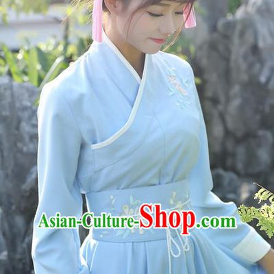 Traditional Ancient Chinese Young Lady Elegant Embroidered Blue Belt for Women