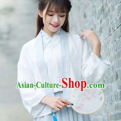 Traditional Ancient Chinese Costume, Elegant Hanfu Clothing Embroidered Slant Opening Blouse and Cardigan, China Han Dynasty Princess Elegant Cardigan for Women