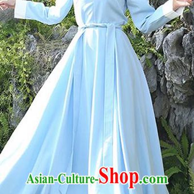 Traditional Ancient Chinese Costume, Elegant Hanfu Clothing Embroidered Slant Opening Blue Dress, China Han Dynasty Princess Elegant Clothing for Women