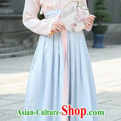 Traditional Ancient Chinese Costume, Elegant Hanfu Clothing Embroidered Slant Opening Pink Blouse and Slip Dress Complete Set, China Han Dynasty Princess Elegant Clothing for Women