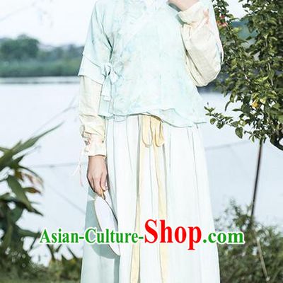 Traditional Ancient Chinese Young Lady Costume Embroidered Blouse and Slip Skirt Complete Set, Elegant Hanfu Suits Clothing Chinese Ming Dynasty Imperial Princess Dress Clothing for Women