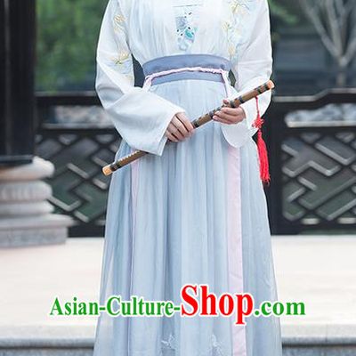 Traditional Ancient Chinese Young Lady Costume Embroidered Blouse and Slip Skirt Complete Set, Elegant Hanfu Suits Clothing Chinese Ming Dynasty Imperial Princess Dress Clothing for Women