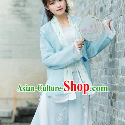 Traditional Ancient Chinese Young Lady Costume Embroidered BeiZi Blue Cardigan, Elegant Hanfu Cloak Clothing Chinese Ming Dynasty Imperial Princess Dress Clothing for Women