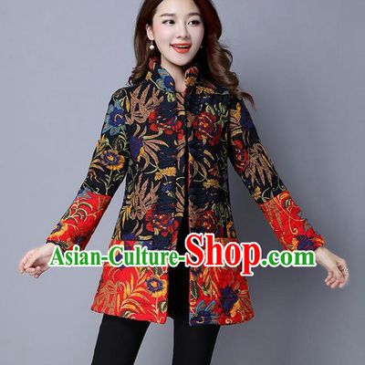 Traditional Chinese National Costume, Elegant Hanfu Stand Collar Cotton-padded Coat, China Tang Suit Plated Buttons Coats, Upper Outer Garment Jacket Clothing for Women