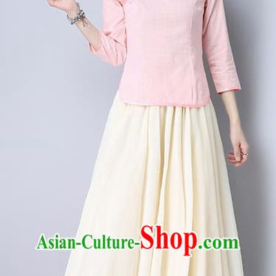 Traditional Chinese National Costume, Elegant Hanfu Pink Slant Opening Blouse, China Tang Suit Retro Plated Buttons Chirpaur Blouse Cheong-sam Upper Outer Garment Qipao Shirts Clothing for Women