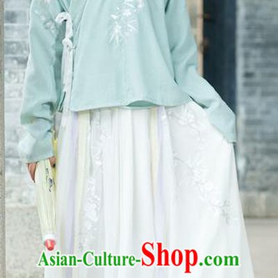Traditional Ancient Chinese Young Lady Costume Embroidered Slant Opening Blouse and Slip Skirt Complete Set, Elegant Hanfu Suits Clothing Chinese Ming Dynasty Imperial Princess Dress Clothing for Women