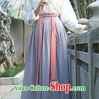 Traditional Ancient Chinese Young Lady Costume Embroidered Blouse and Grey Slip Skirt Complete Set, Elegant Hanfu Suits Clothing Chinese Ming Dynasty Imperial Princess Dress Clothing for Women
