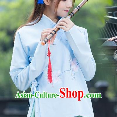 Traditional Ancient Chinese Costume, Elegant Hanfu Clothing Embroidered Slant Opening Blouse, China Tang Dynasty Princess Elegant Blouse for Women