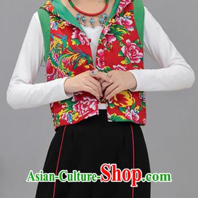 Traditional Chinese National Costume, Elegant Hanfu Vests Red Shirt, China Tang Suit Plated Buttons Chirpaur Blouse Cheong-sam Upper Outer Garment Qipao Shirts Vest Clothing for Women
