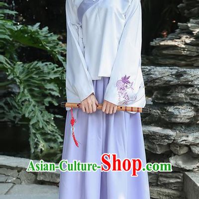 Traditional Ancient Chinese Costume, Elegant Hanfu Clothing Embroidered Slant Opening Blouse and Dress, China Ming Dynasty Princess Elegant Blouse and Slip Skirt Complete Set for Women