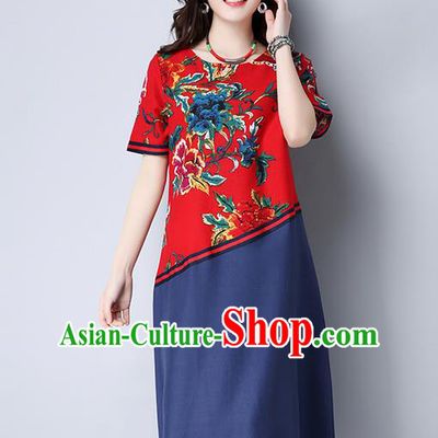 Traditional Ancient Chinese National Costume, Elegant Hanfu Printing Red Dress, China Tang Suit Chirpaur Garment Elegant Dress Clothing for Women