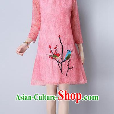 Traditional Ancient Chinese National Costume, Elegant Hanfu Mandarin Qipao Printing Pink Dress, China Tang Suit Cheongsam Upper Outer Garment Elegant Dress Clothing for Women