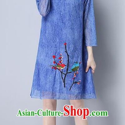 Traditional Ancient Chinese National Costume, Elegant Hanfu Mandarin Qipao Printing Blue Dress, China Tang Suit Cheongsam Upper Outer Garment Elegant Dress Clothing for Women