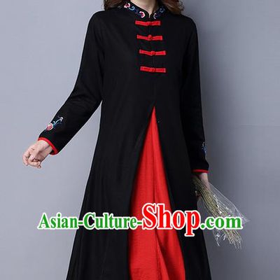 Traditional Ancient Chinese National Costume, Elegant Hanfu Pattern Mandarin Qipao Black Dress, China Tang Suit Cheongsam Upper Outer Garment Elegant Dress Clothing for Women